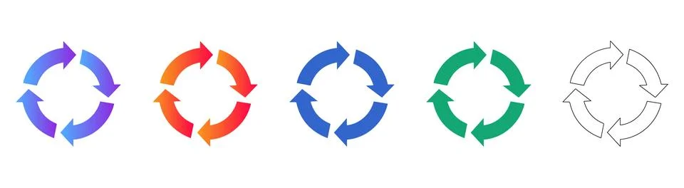 Circular Arrow Refresh Process Icons Set Stock Illustration
