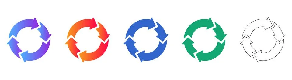 Circular Arrow Refresh Process Icons Set Stock Illustration