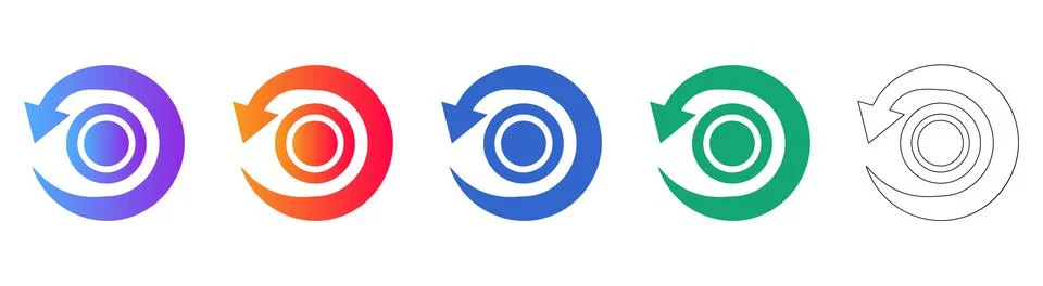 Circular Arrow Refresh Symbol Set in Gradient and Outline Styles Stock-Illustration