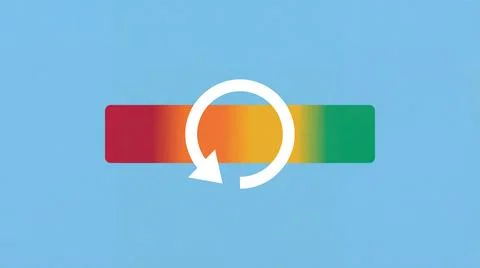 Circular arrow represents continuous cycle or loop over gradient color prog.. Stock Illustration