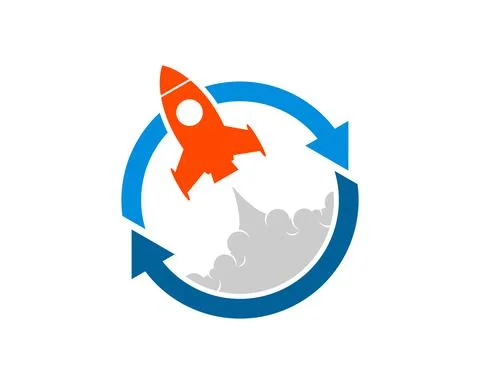 Circular arrow with rocket launch inside Stock Illustration