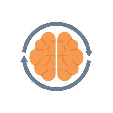 Circular arrow surrounding brain for brainstorming concept Stock Illustration