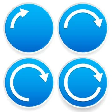 Circular arrows, 1/4, 1/2, 3/4 and full circles - Blue arrow signs. Stock Illustration