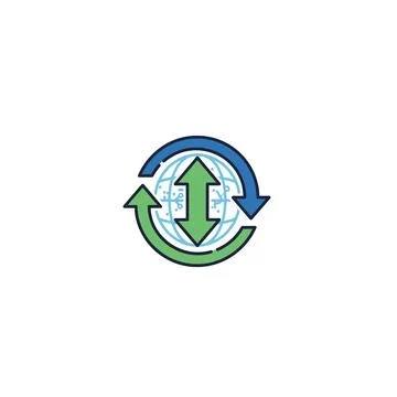 Circular arrows with a green and blue color scheme and Illustration