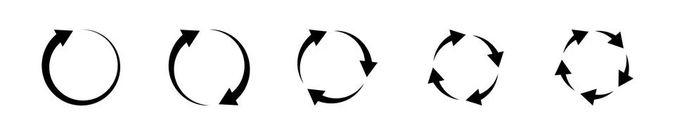 Circular Arrows Icon Set. A black icon of circular arrows, representing rot.. Stock Illustration