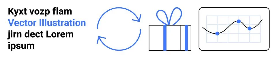 Circular arrows indicating process flow, a gift box symbolizing rewards or mi 스톡 일러스트