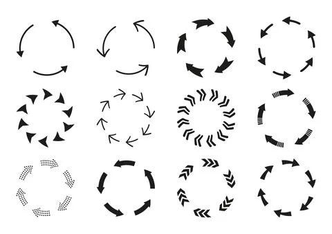 Circular arrows loading loop silhouette black set Illustrazione stock