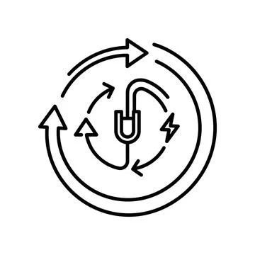 Circular arrows with plug and lightning for power cycle and connection. Stock Illustration