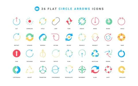 Circular arrows, progress buttons, loop and curved, spinning round charts color 스톡 일러스트