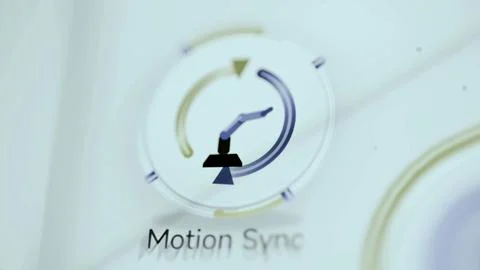 Circular arrows surround robotic Motion Sync symbol Stock Photos