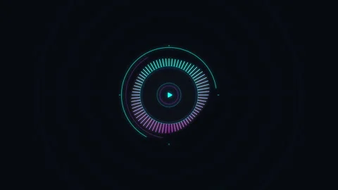 Circular audio equalizer waveform visualization with play button Vídeos de archivo 345628258