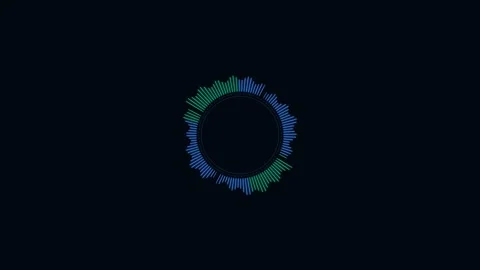 A circular audio spectrum visualizer with vibrant blue and green light rays Stock Footage 338311213