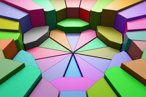 Circular background. Randomly choped geometry. Fractured extrudable surface. Stock Illustration