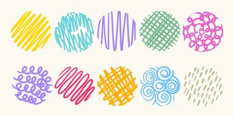 Circular backgrounds with colorful doodles Stock Illustration