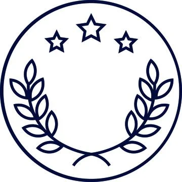 Circular badge line icon with laurel wreath and three stars for official sea Stock Illustration