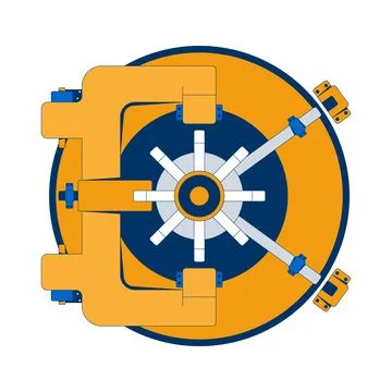 Circular bank vault wheel 2D cartoon object Stock Illustration