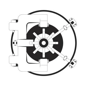 Circular bank vault wheel 2D line object Stock Illustration