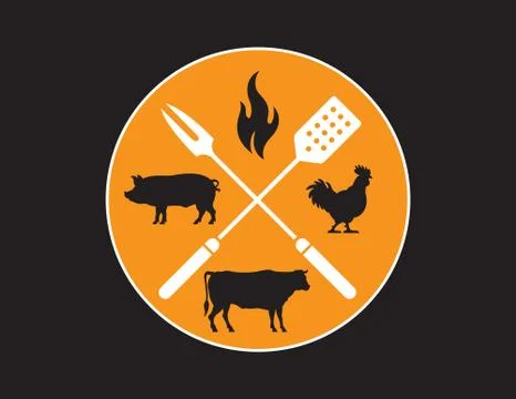 Circular Barbecue or Grilling emblem. Stock Illustration