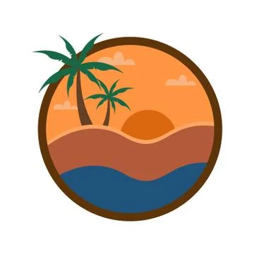 Circular Beach Sunset View Travel Island Illustration Illustration