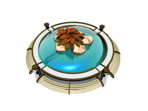 Circular bench with water surface in the park 스톡 일러스트