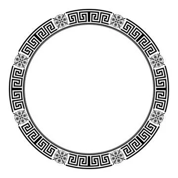 Circular black and white frame traditional Greek key meander pattern  스톡 일러스트