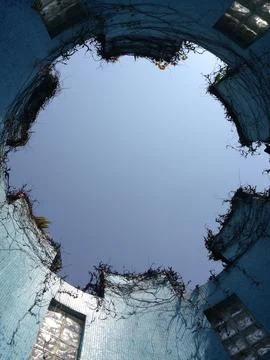 Circular Blue Structure With Open Sky View Stock Photos