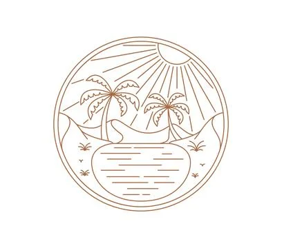 Circular boho desert oasis icon with palm trees Stock Illustration
