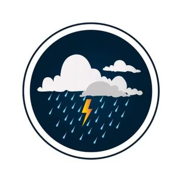 Circular border with background with clouds with rain and thunder Stock Illustration