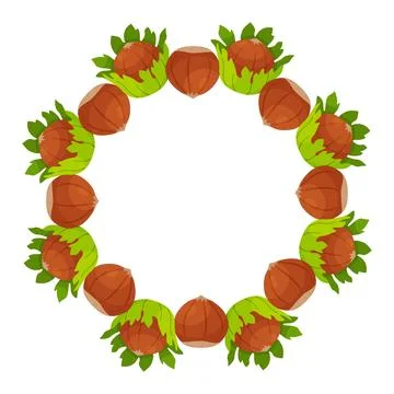 Circular border frame with hazelnut collection and copy space on white Stock Illustration