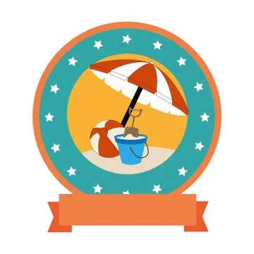 Circular border with label and beach elements イラスト素材