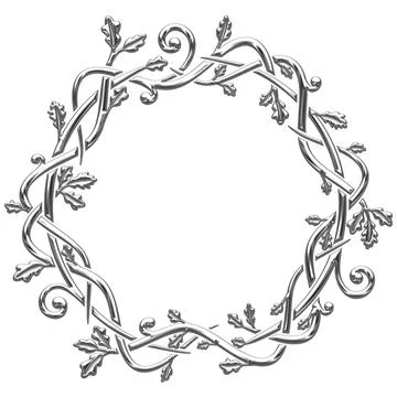 Circular border with silver oak branches Stock Illustration