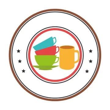 Circular border with stack of colorful coffee cups Stock Illustration