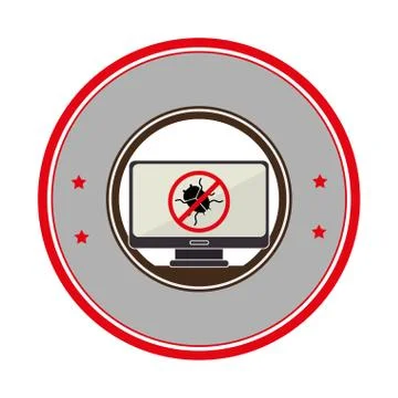 Circular border with tech laptop and beetle virus prohibited Stock Illustration