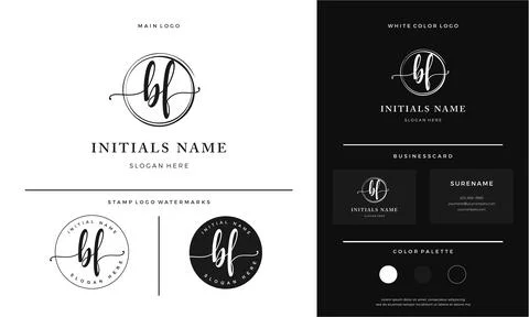 Circular brush letter BF B F Initial logo design with handwriting style Stock Illustration