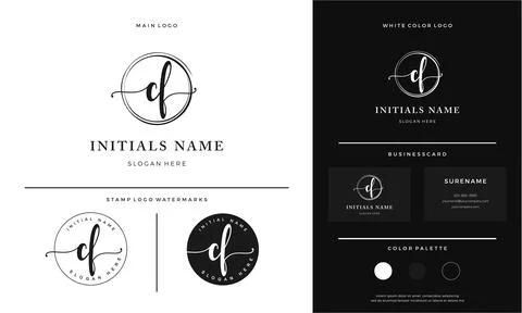 Circular brush letter CF C F Initial logo design with handwriting style Stock Illustration