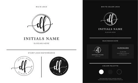 Circular brush letter DF D F Initial logo design with handwriting style Stock Illustration