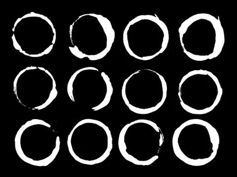 Circular brushstroke or circle print. white paint on a black background Stock Illustration
