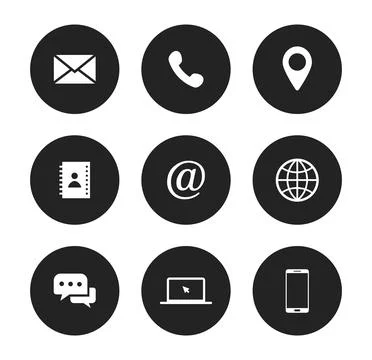 Circular Business Contact Communication Vector Icon Set Stock Illustration