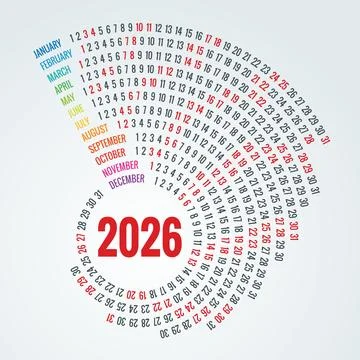 Circular Calendar planner for 2026. 2026 calendar design, set of 12 months Stock Illustration