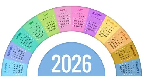 Circular Calendar planner for 2026. 2026 calendar design, set of 12 months Stock Illustration