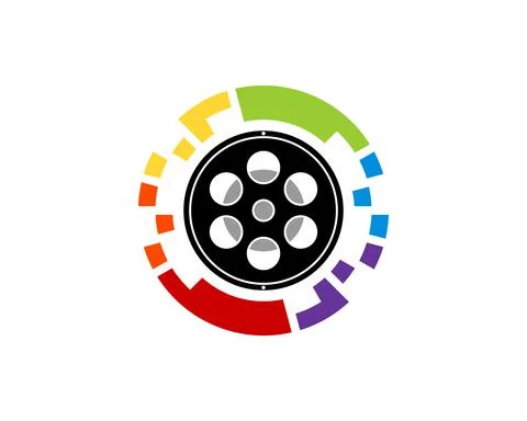 Circular camera pixels and media reel film inside 库存插图