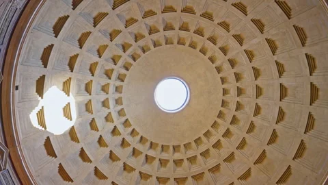 Circular ceiling with opening of the world famous Pantheon in the center of Rome Stock Footage 306361583