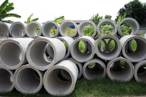 Circular cement blocks used to make drainage pipes Stock Photos