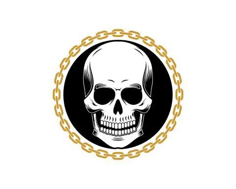 Circular chain with circle shape and skull inside Stock Illustration