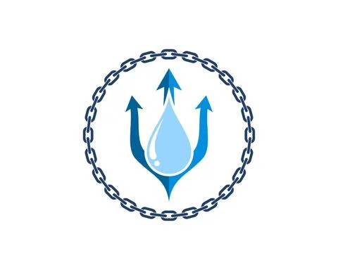 Circular chains with trident and water drop inside Illustrazione stock