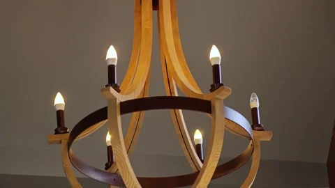 Circular chandelier with candle shaped light bulbs. Stock Footage 310344313