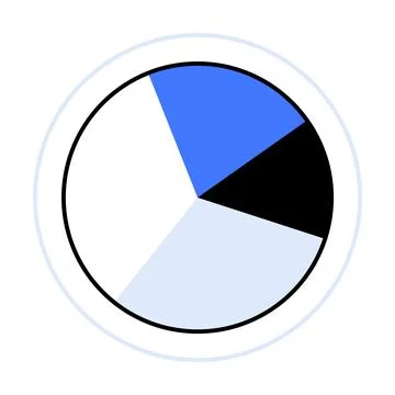 Circular Chart with Four Coloured Sections Black, Blue, Light Blue, and White Stock Illustration