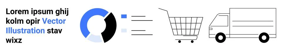 Circular chart with segmented data, shopping cart icon, and delivery truck. I Illustrazione stock