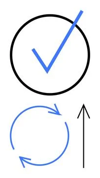Circular Check Mark, Arrows in Loop, and Upward Arrow for Progress and Succ.. Illustrazione stock