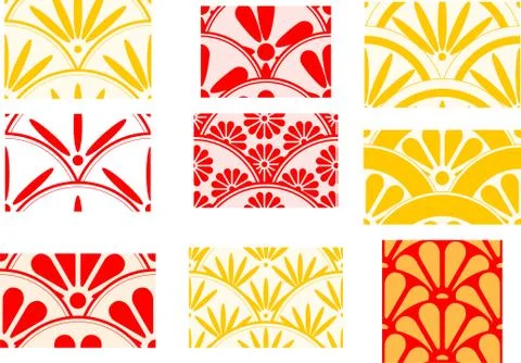 Circular Chrysanthemum japanese pattern set Stock Illustration